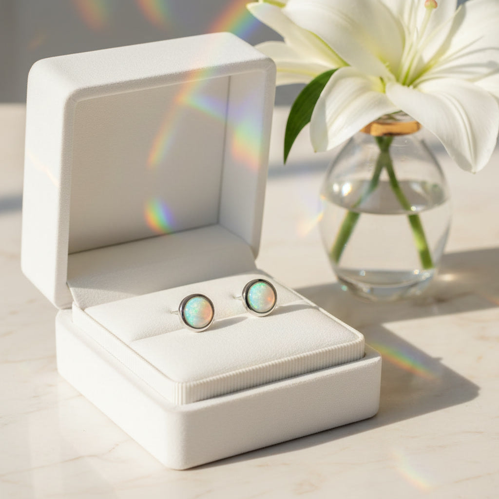 Australian Opal Bezel Set Stud Earrings 5mm 925 Sterling Silver