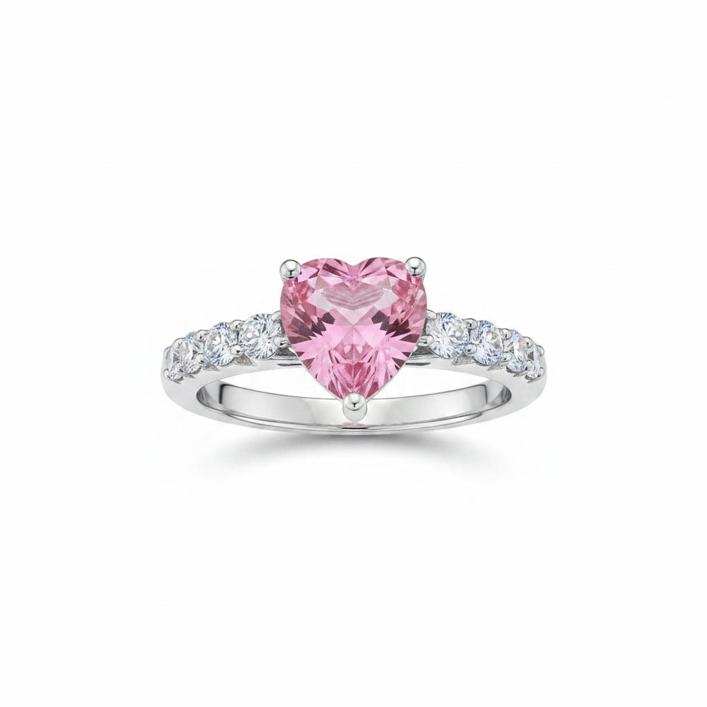Natural Brazilian Heart Tourmaline Ring with 6mm heart-cut gemstone and cubic zirconia accents in 925 sterling silver by PHIMSERA