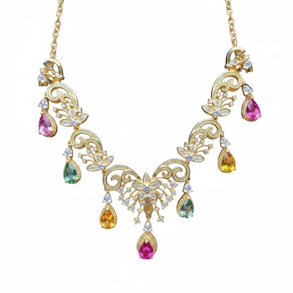 Natural Tourmaline Statement Necklace, Brazilian Tourmaline Necklace Sterling
