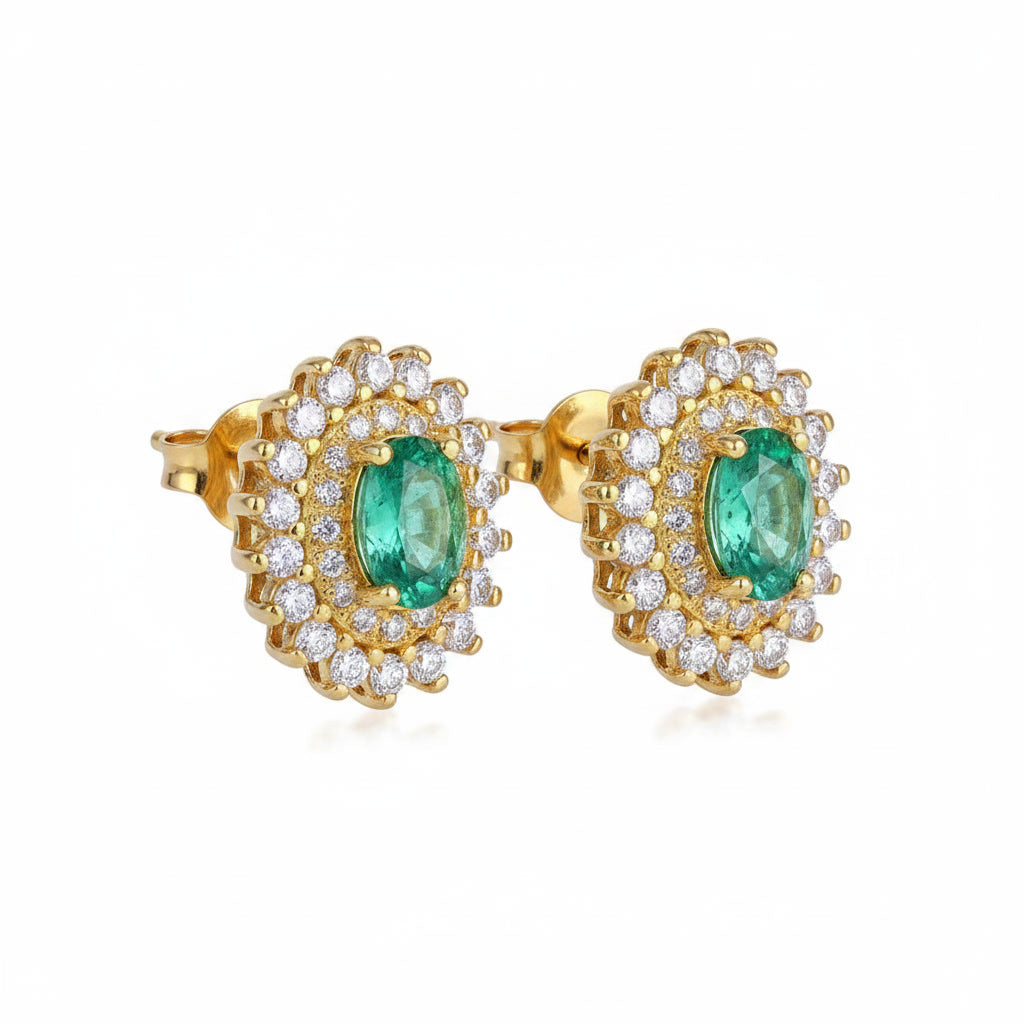 Colombian Emerald Cluster Stud Earrings 4x6mm