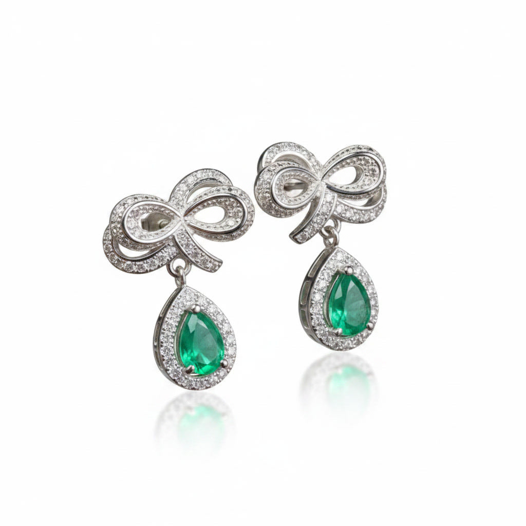 Colombian Emerald Twist Stud Earrings, Natural Emerald Stud Earrings