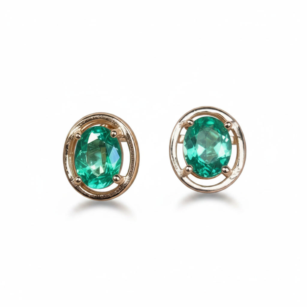 Colombian Emerald Stud Earrings 4x5mm 925 Sterling Silver