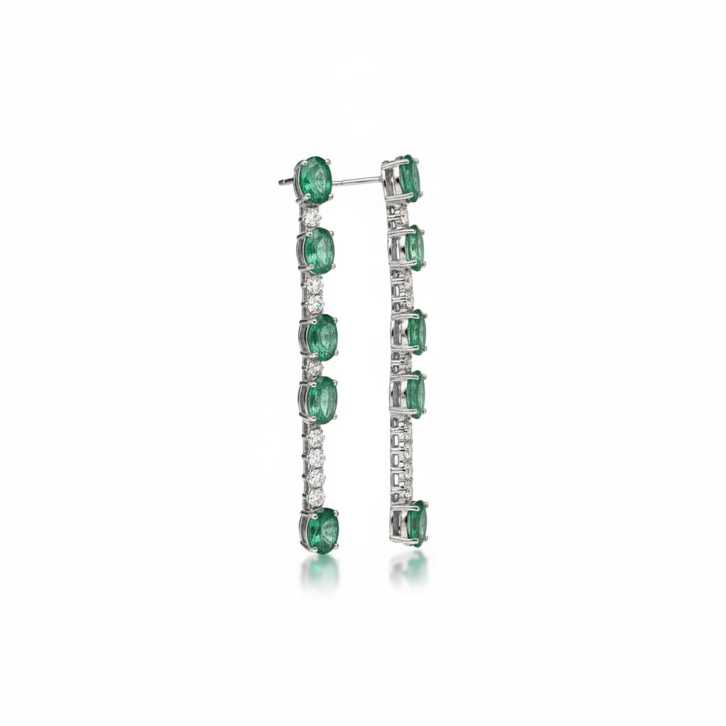 Bright Green Emerald Drop Dangle Earrings VVS Grade 925 Sterling Silver