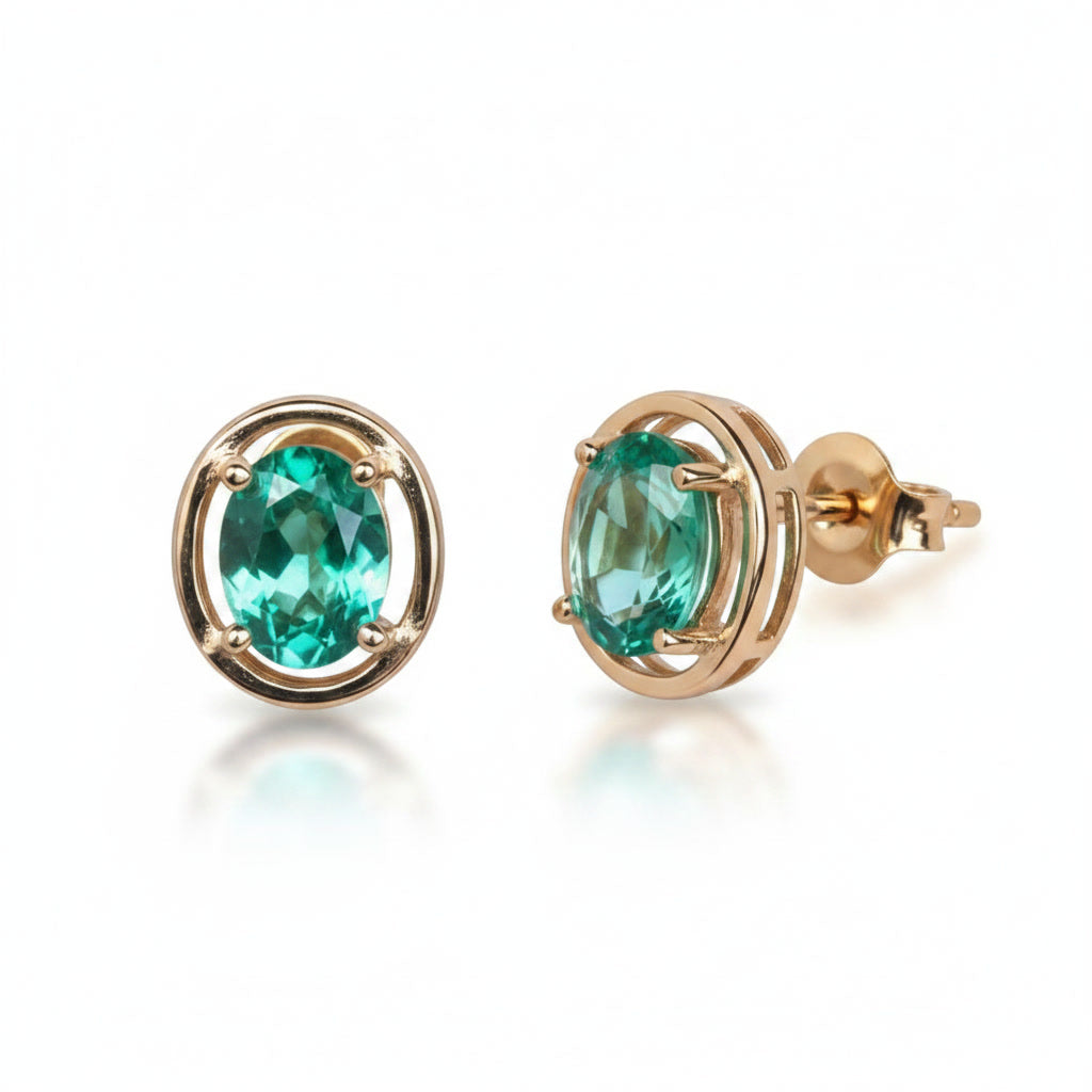 Colombian Emerald Stud Earrings 4x5mm 925 Sterling Silver