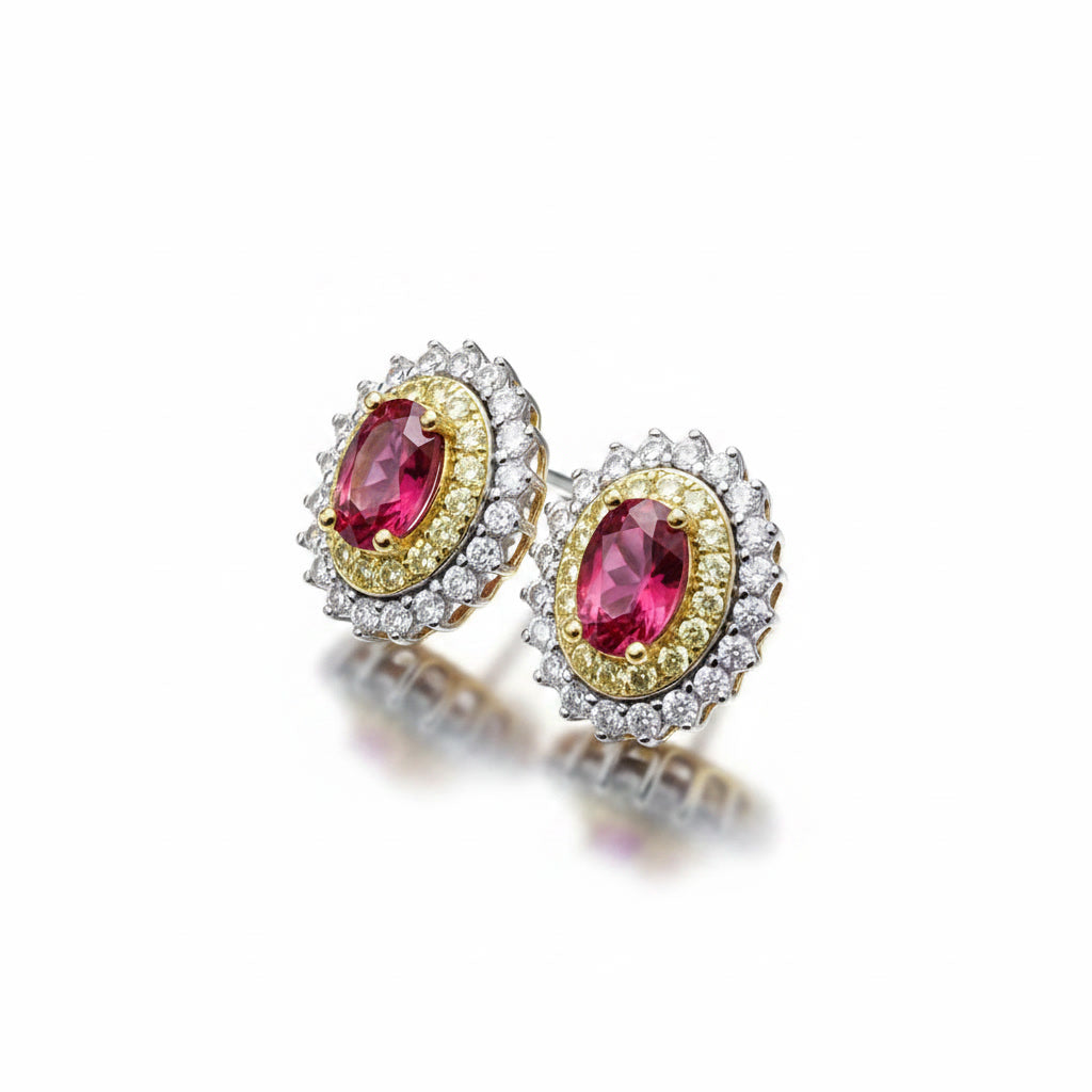 Natural Pink Tourmaline 4x6mm Stud Earrings 925 Sterling