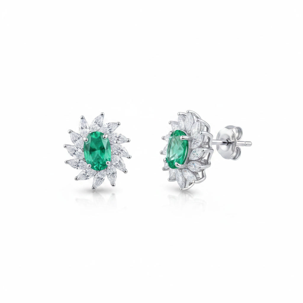 Colombian Emerald Cluster Stud Earrings, Natural Emerald Stud Earrings 4x6mm