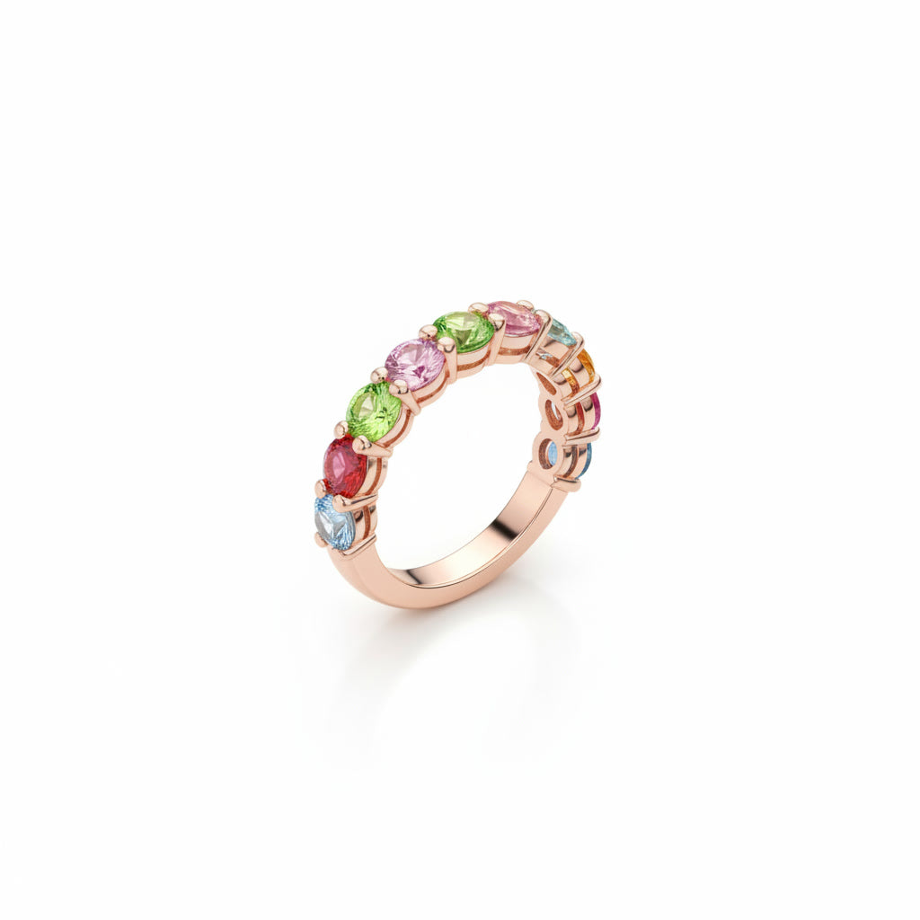 Natural Multi Tourmaline Ring with 3mm colorful gemstones in 925 sterling silver with platinum plated finish by PHIMSERA