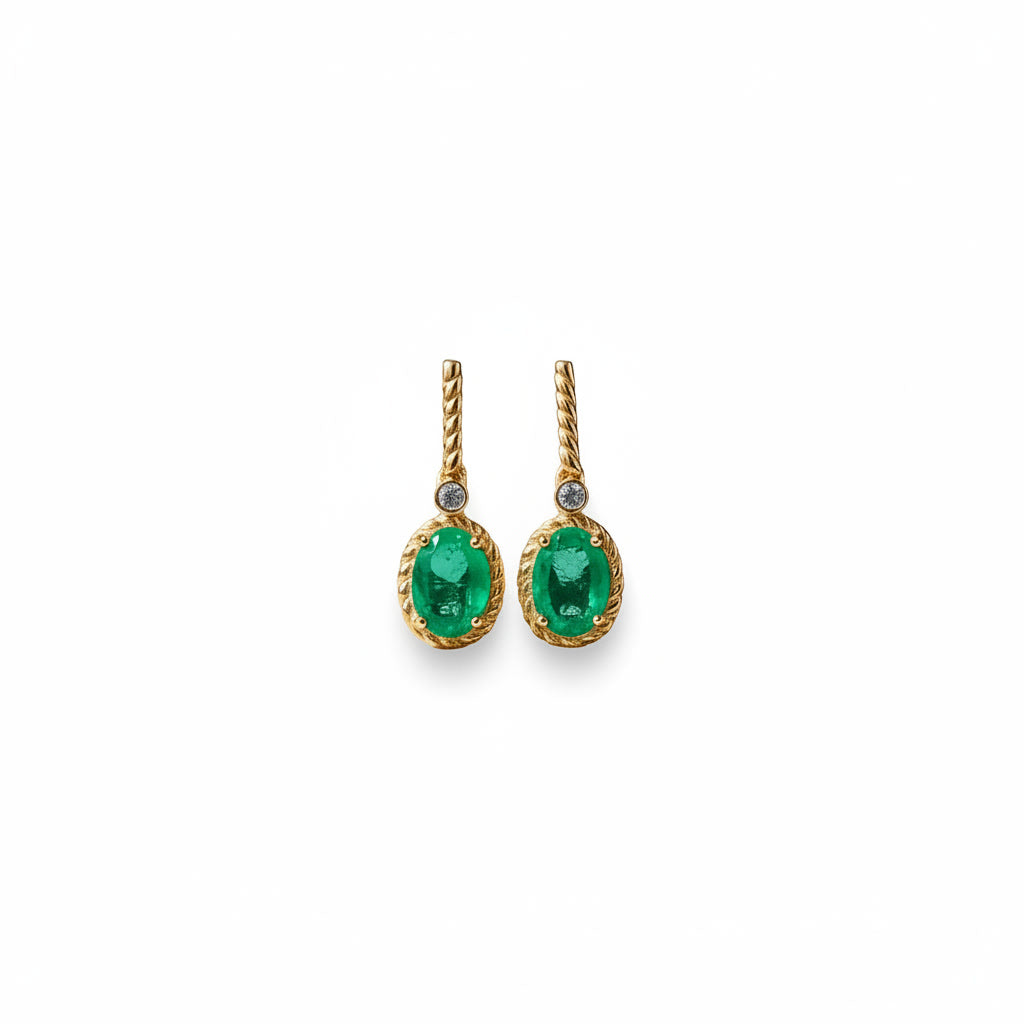 Natural Emerald Drop Dangle Earrings 4x6mm 925 Sterling Silver
