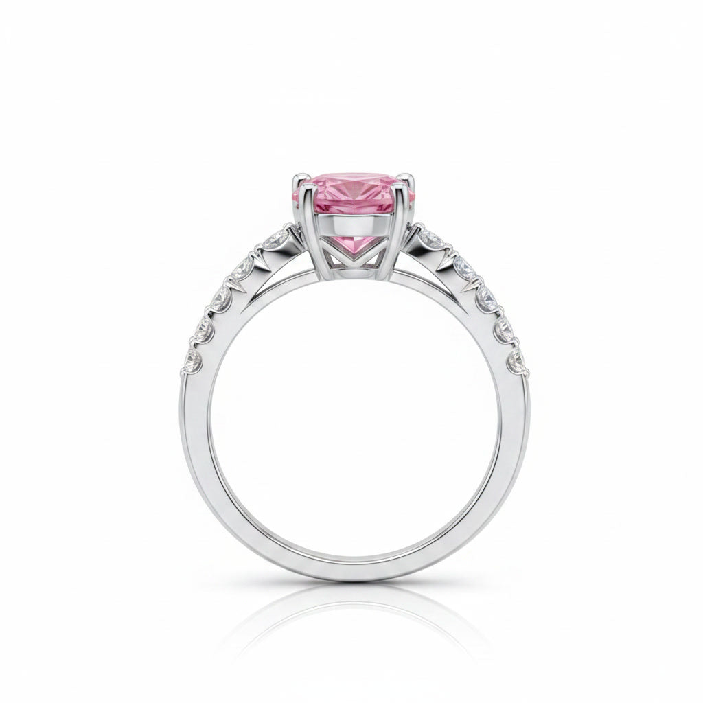 Natural Brazilian Heart Tourmaline Ring with 6mm heart-cut gemstone and cubic zirconia accents in 925 sterling silver by PHIMSERA
