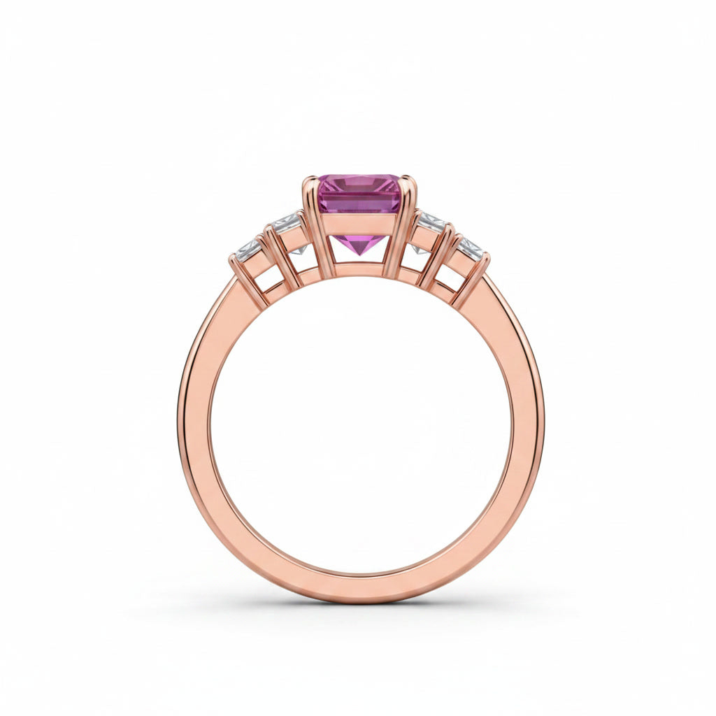 Natural Brazilian Emerald Cut Tourmaline Ring with 4x6mm gemstone and cubic zirconia accents in 925 sterling silver by PHIMSERA