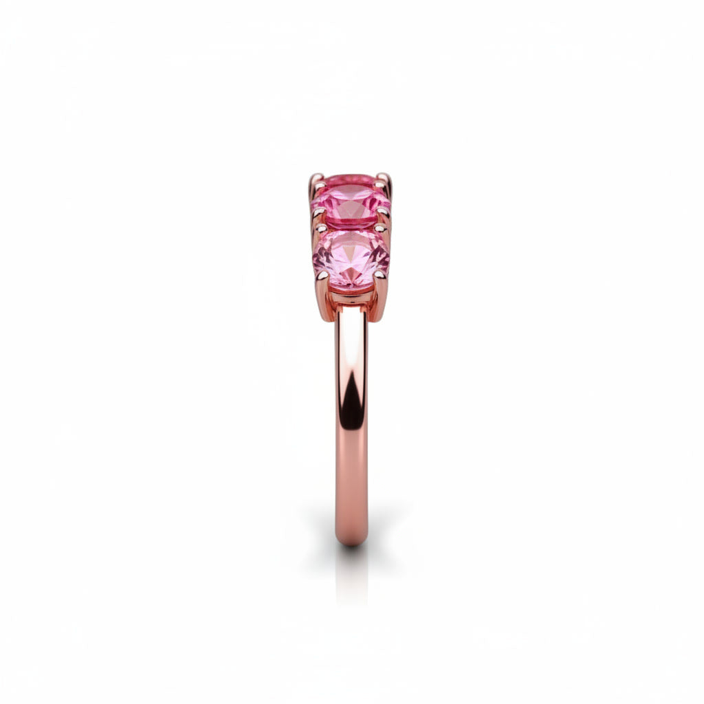 Pink Tourmaline Band Ring, Gradient Pink Tourmaline Ring 925 Sterling Silver