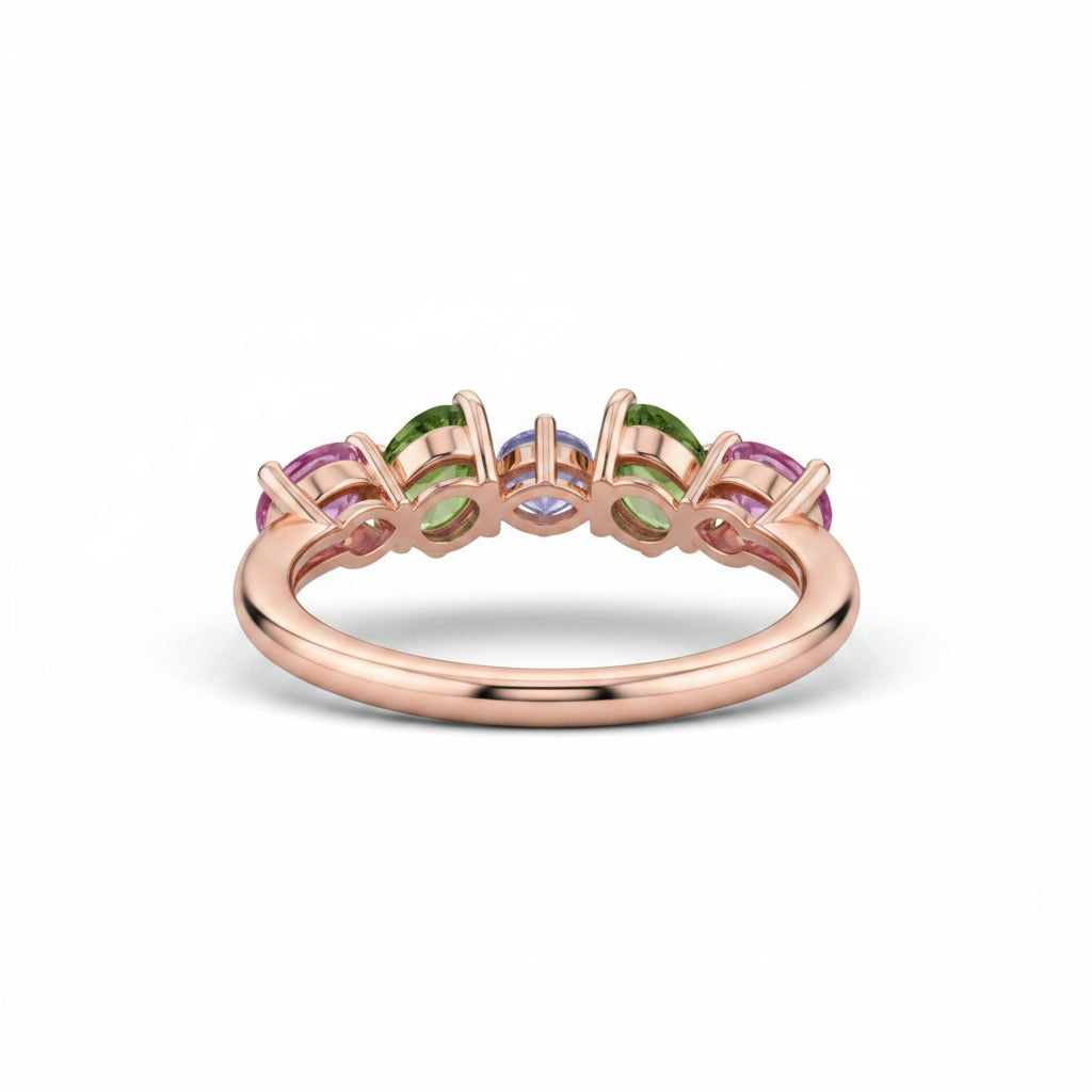 Natural Multi Tourmaline Ring with pink green and purple mixed cut gemstones in 925 sterling silver with platinum plated finish by PHIMSERA