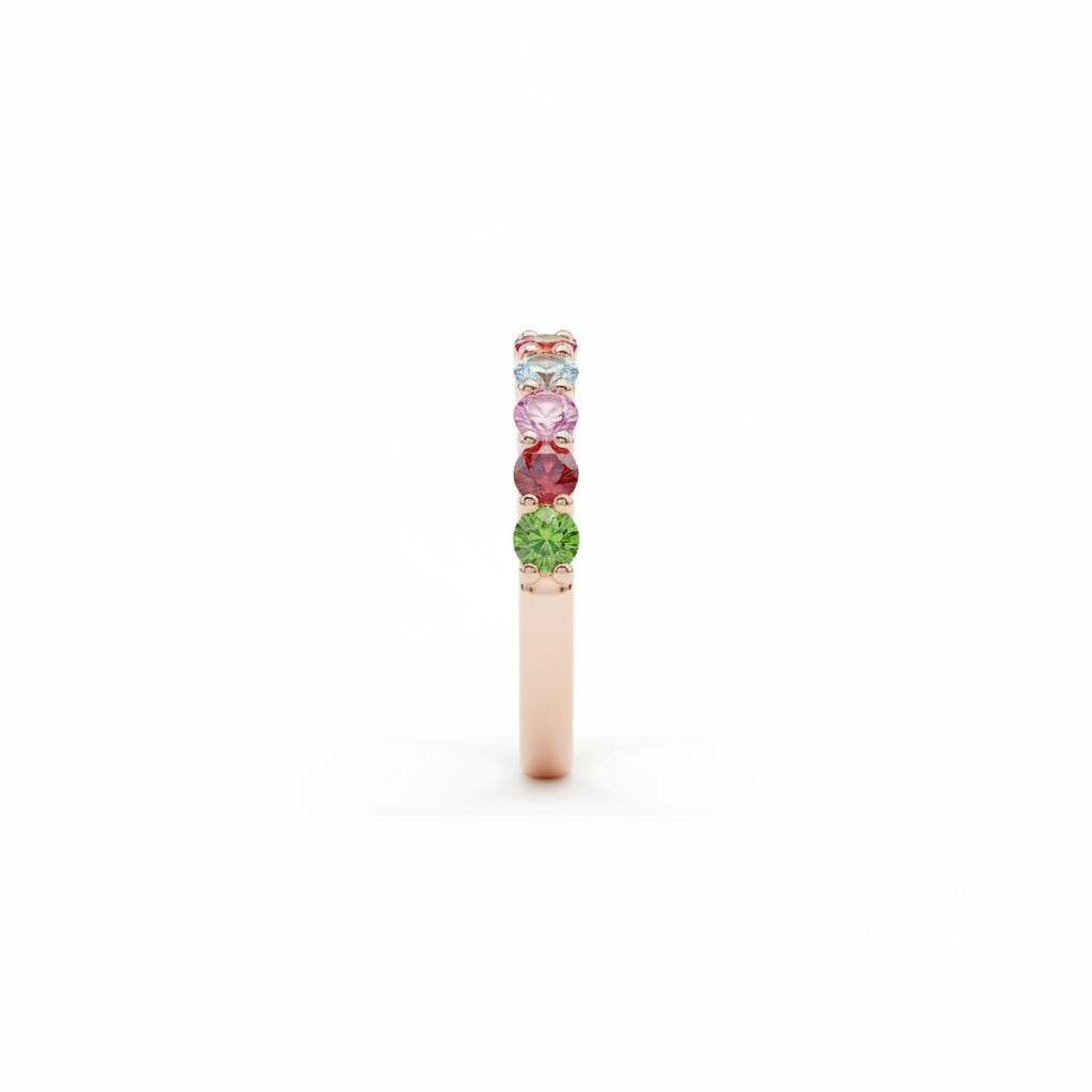 Natural Multi Tourmaline Ring with 3mm colorful gemstones in 925 sterling silver with platinum plated finish by PHIMSERA