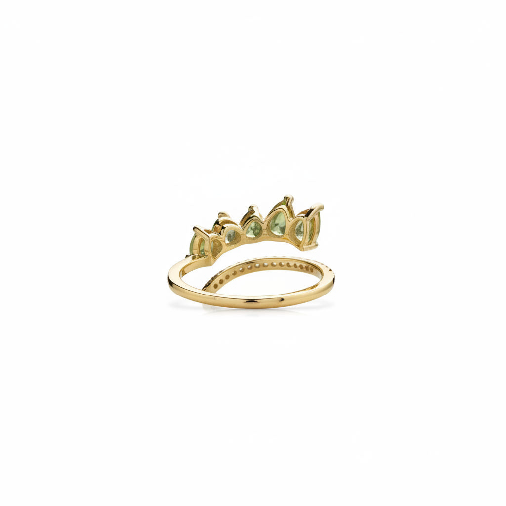 Natural Peridot Gemstone Pear Cut Band Ring, August Birthstone Peridot Ring