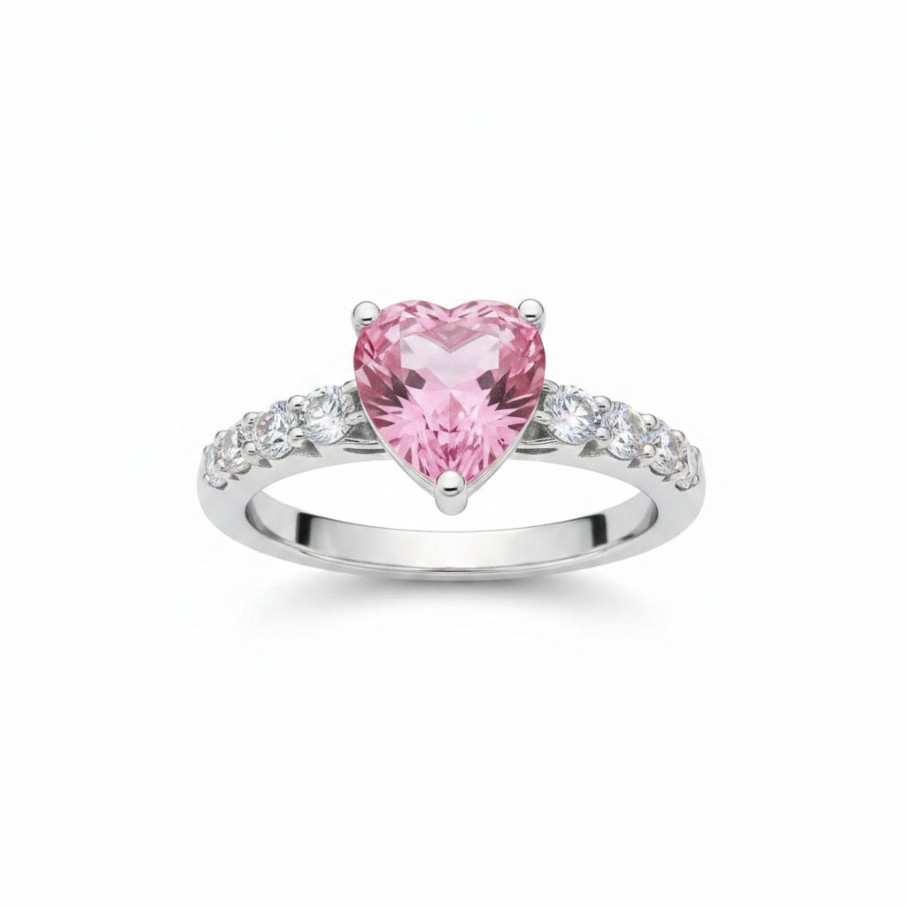 Natural Brazilian Heart Tourmaline Ring with 6mm heart-cut gemstone and cubic zirconia accents in 925 sterling silver by PHIMSERA