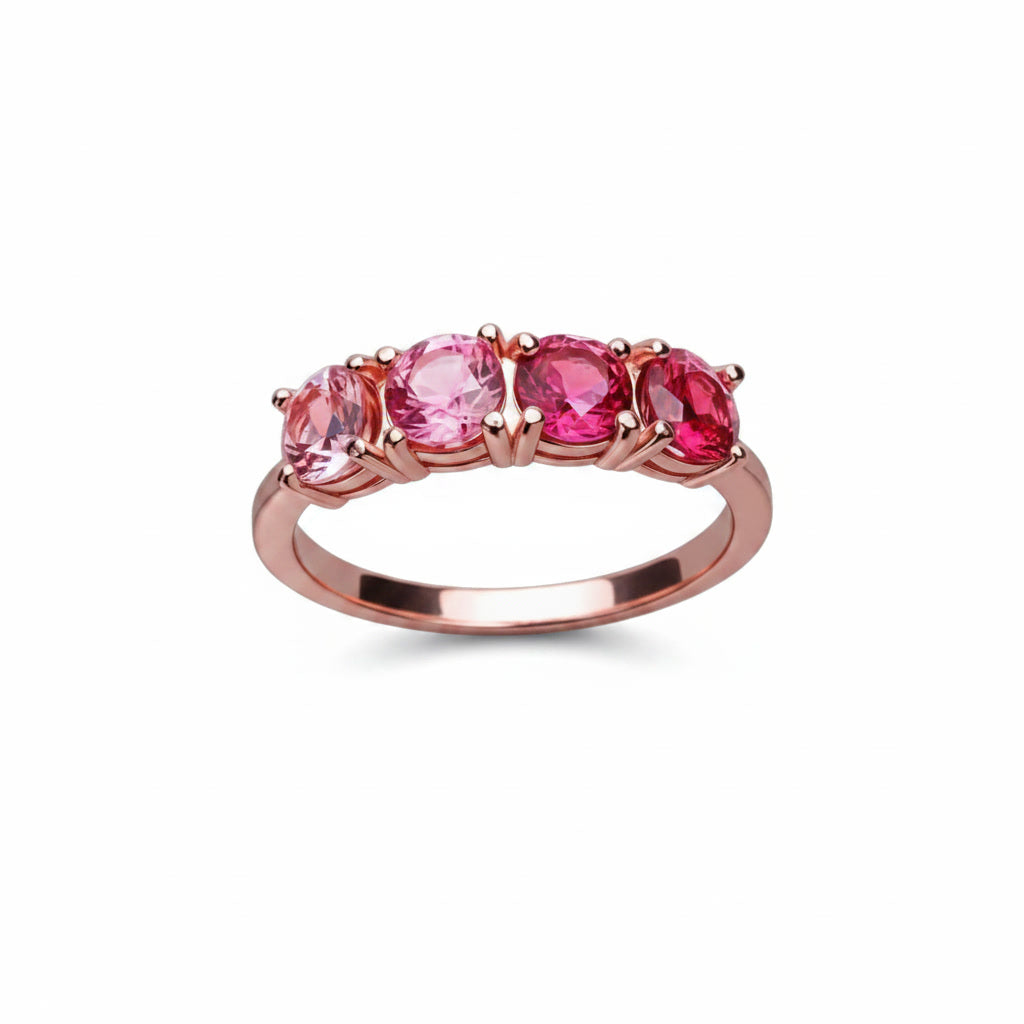 Pink Tourmaline Band Ring, Gradient Pink Tourmaline Ring 925 Sterling Silver