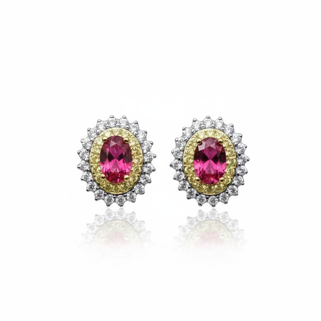 Natural Pink Tourmaline 4x6mm Stud Earrings 925 Sterling