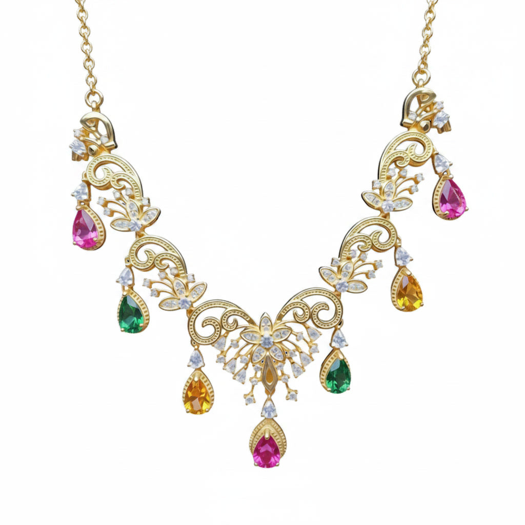 Natural Tourmaline Statement Necklace, Brazilian Tourmaline Necklace Sterling