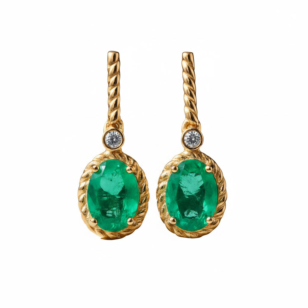 Natural Emerald Drop Dangle Earrings 4x6mm 925 Sterling Silver