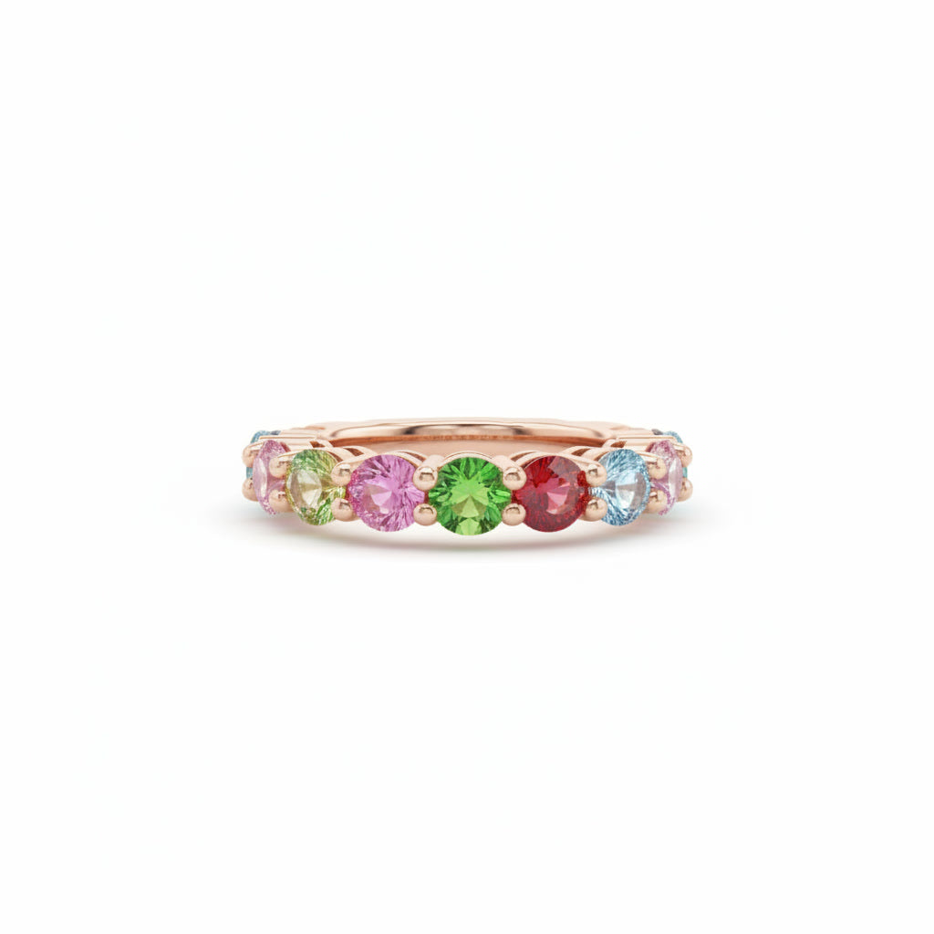 Natural Multi Tourmaline Ring with 3mm colorful gemstones in 925 sterling silver with platinum plated finish by PHIMSERA