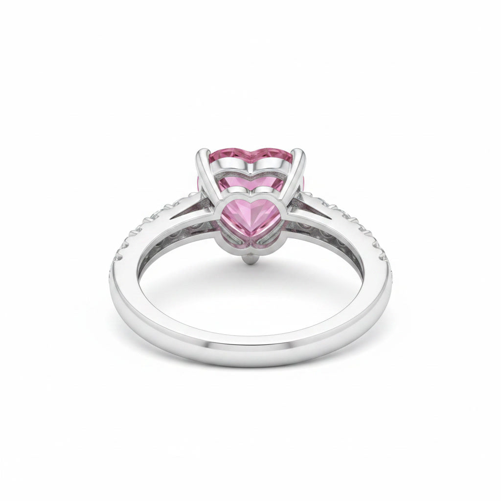 Natural Brazilian Heart Tourmaline Ring with 6mm heart-cut gemstone and cubic zirconia accents in 925 sterling silver by PHIMSERA