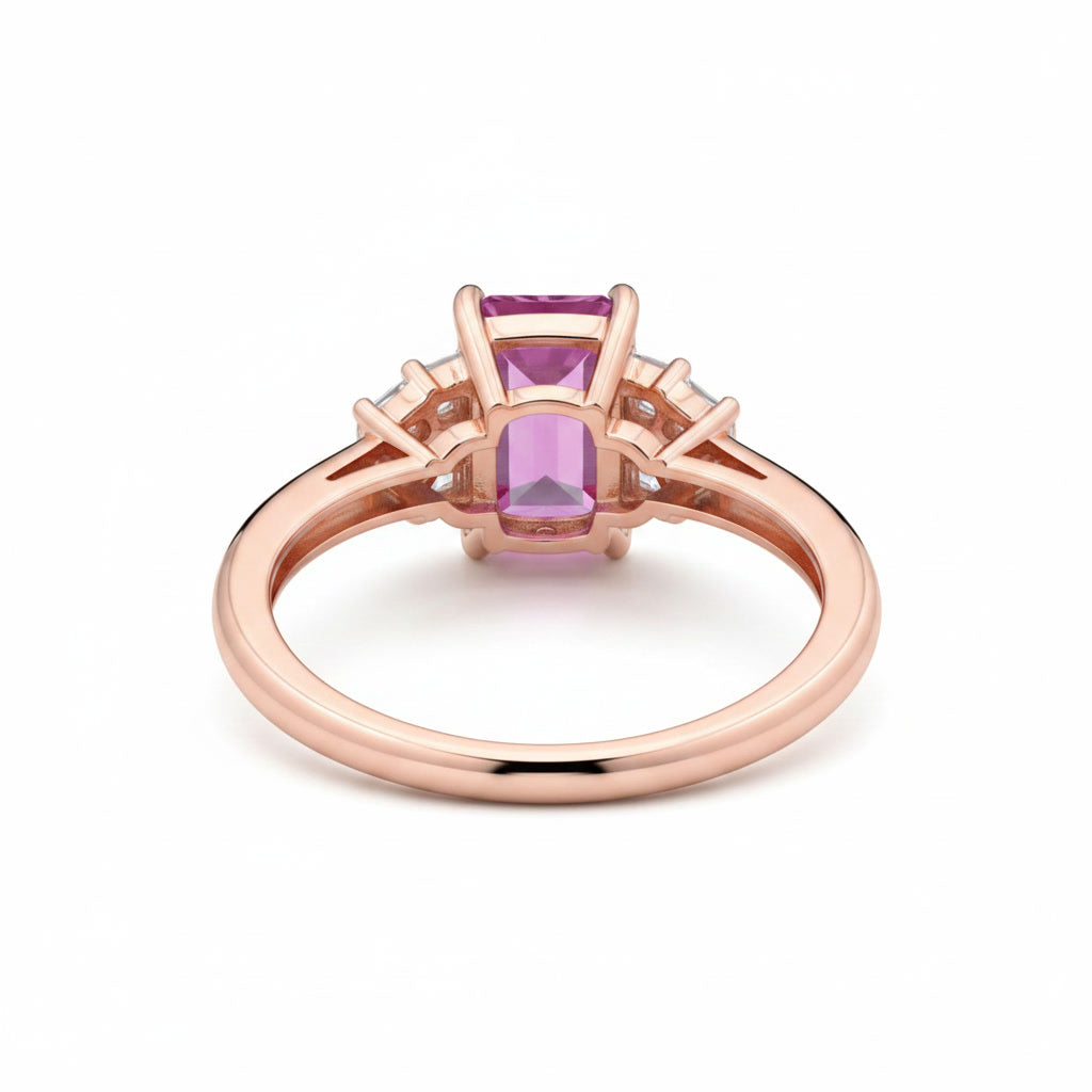 Natural Brazilian Emerald Cut Tourmaline Ring with 4x6mm gemstone and cubic zirconia accents in 925 sterling silver by PHIMSERA