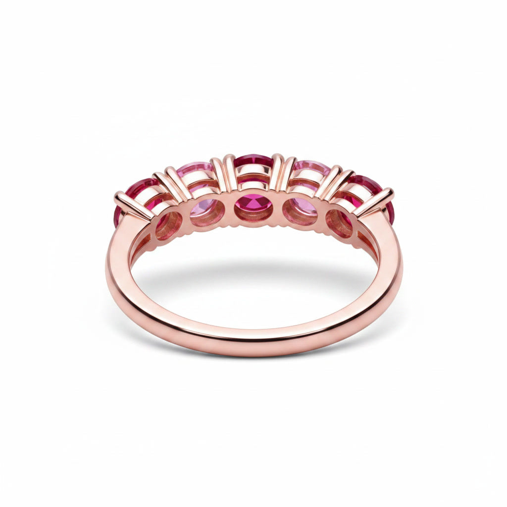 Pink Tourmaline Band Ring, Gradient Pink Tourmaline Ring 925 Sterling Silver