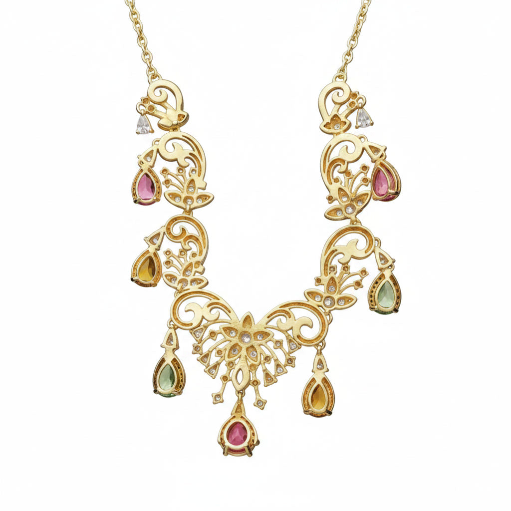 Natural Tourmaline Statement Necklace, Brazilian Tourmaline Necklace Sterling