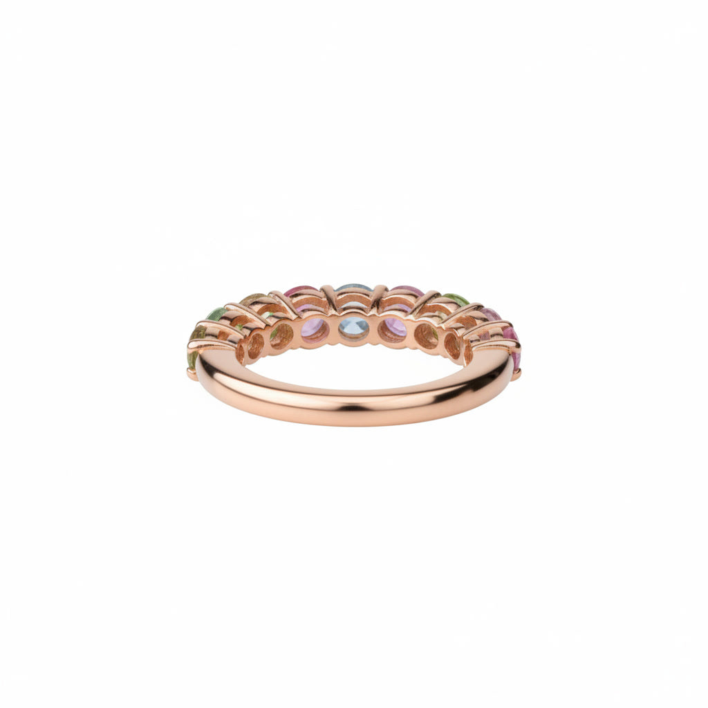 Natural Multi Tourmaline Ring with 3mm colorful gemstones in 925 sterling silver with platinum plated finish by PHIMSERA