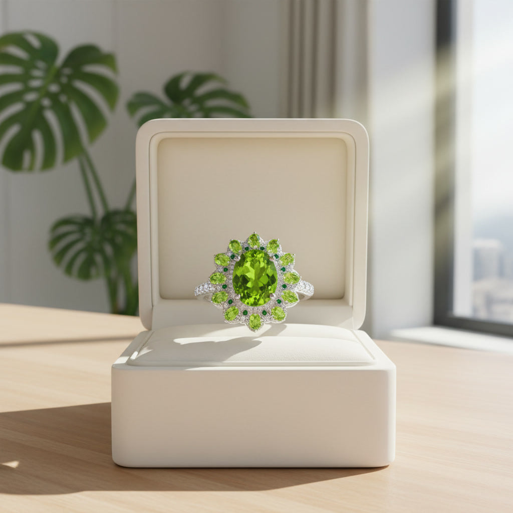 Large Peridot Cocktail Ring, August Birthstone Peridot