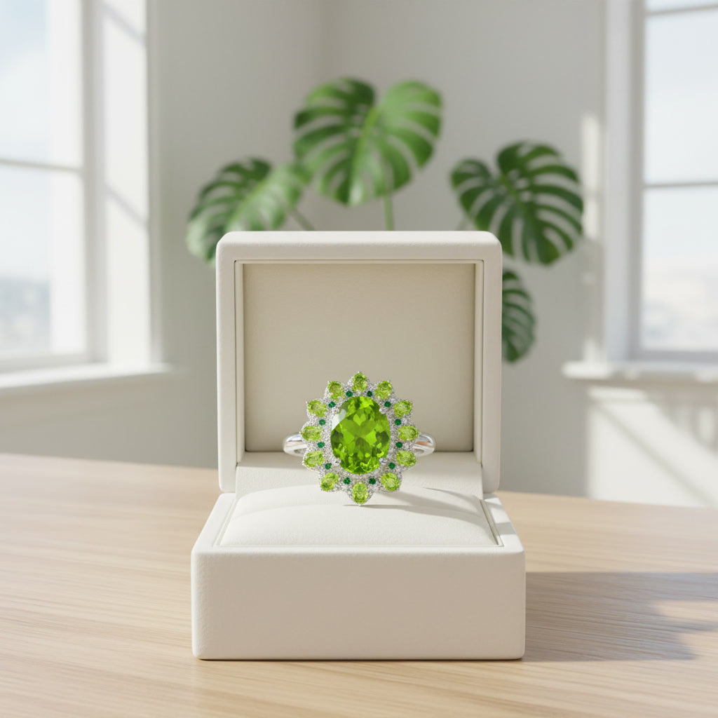 Large Peridot Cocktail Ring, August Birthstone Peridot