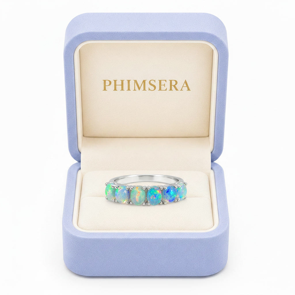 Australian Opal Band Ring 3x4mm Sterling Silver