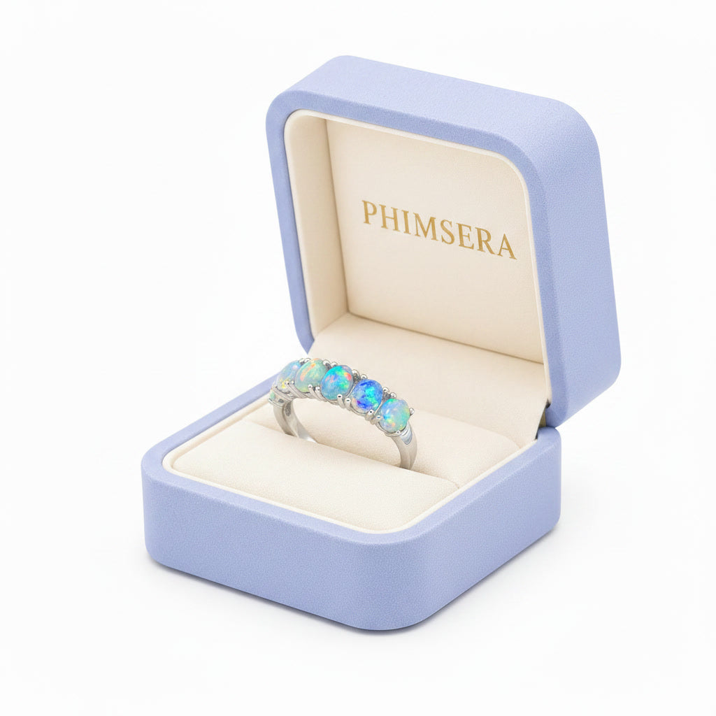 Australian Opal Band Ring 3x4mm Sterling Silver