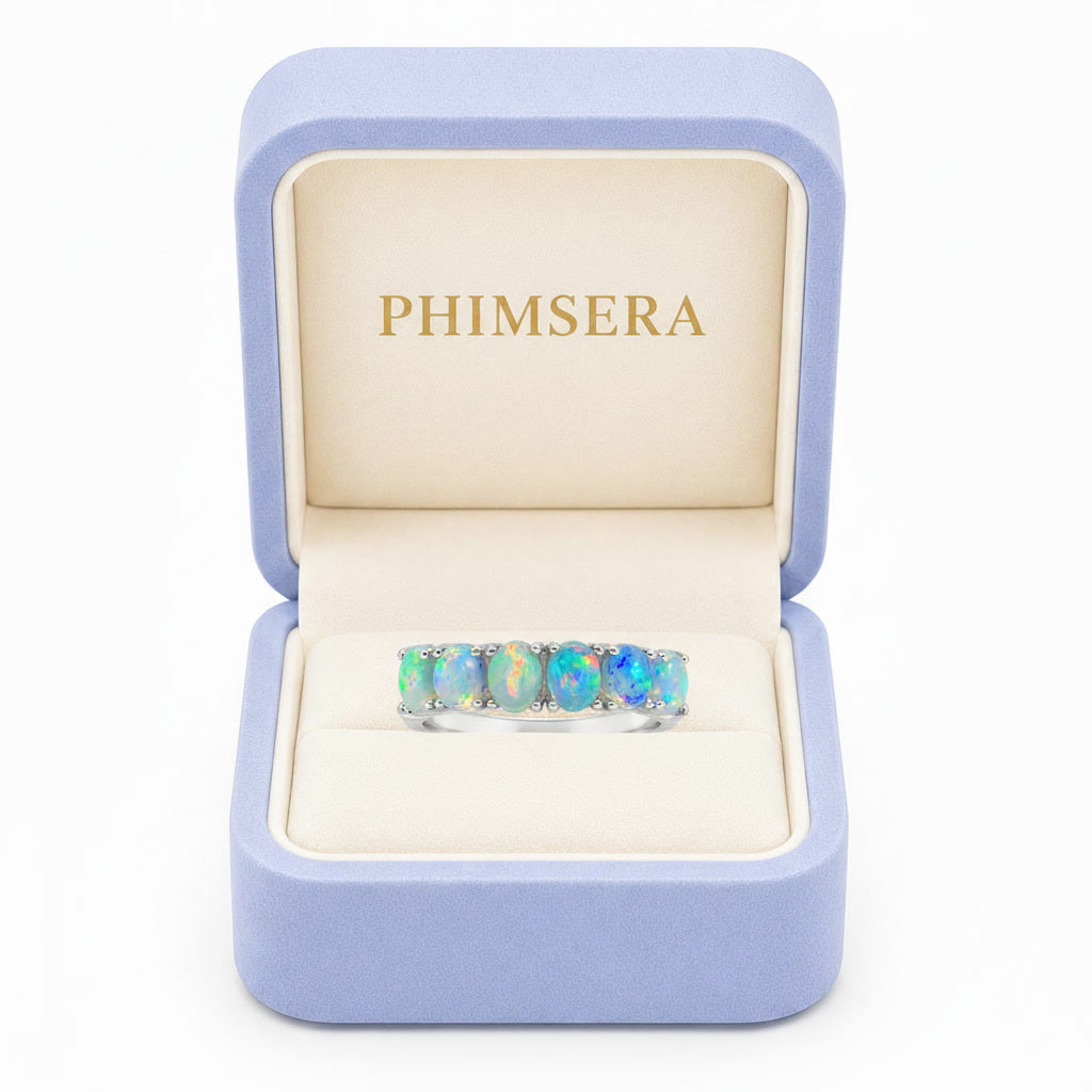 Australian Opal Band Ring 3x4mm Sterling Silver