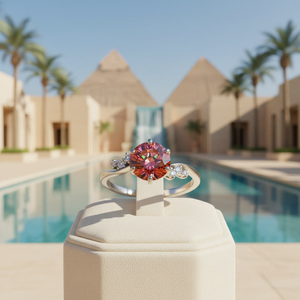 VVS1 Round Brilliant Cut 2CT Red Moissanite Ring