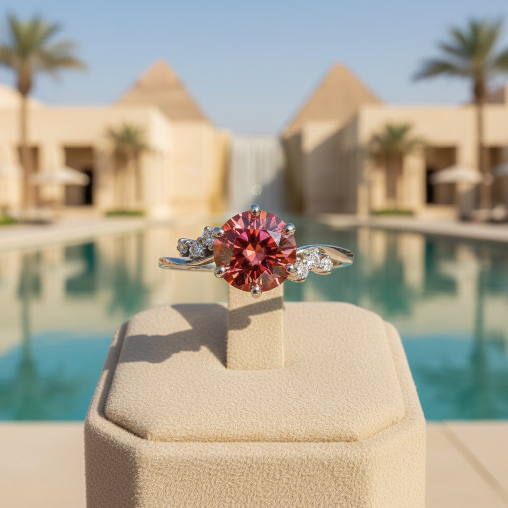 VVS1 Round Brilliant Cut 2CT Red Moissanite Ring