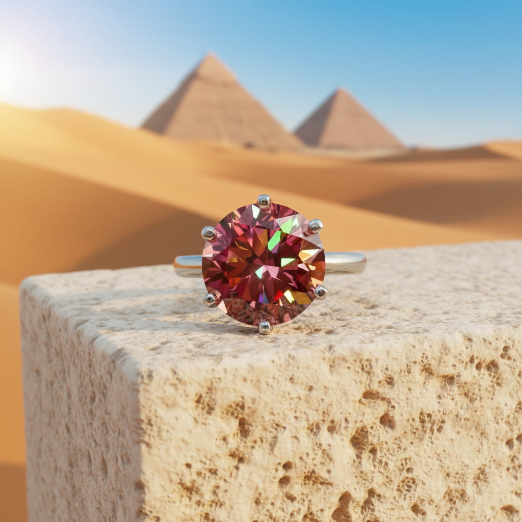 5CT VVS1 Round Brilliant Cut Red Moissanite Ring