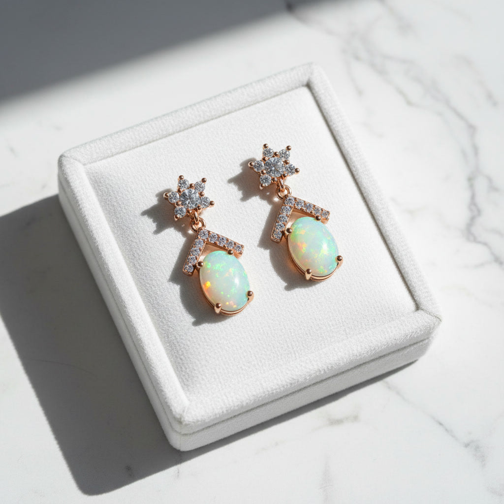 Australian Fire Opal Drop Dangle Earrings 5x7mm 925 Sterling Silver