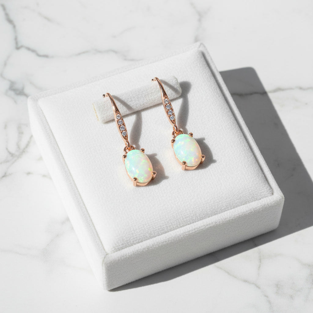 Natural Fire Opal Dangle Earrings, Colorful Opal Dangle Earrings 5x7mm
