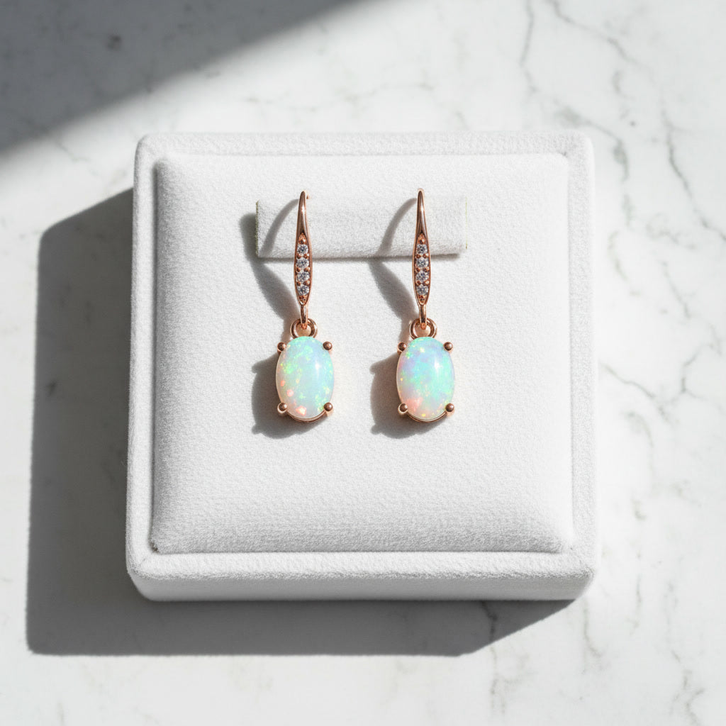 Natural Fire Opal Dangle Earrings, Colorful Opal Dangle Earrings 5x7mm