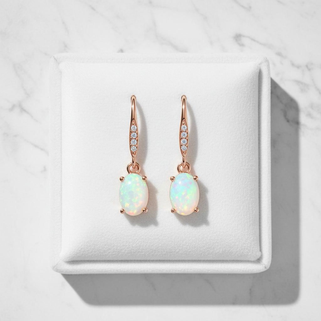 Natural Fire Opal Dangle Earrings, Colorful Opal Dangle Earrings 5x7mm