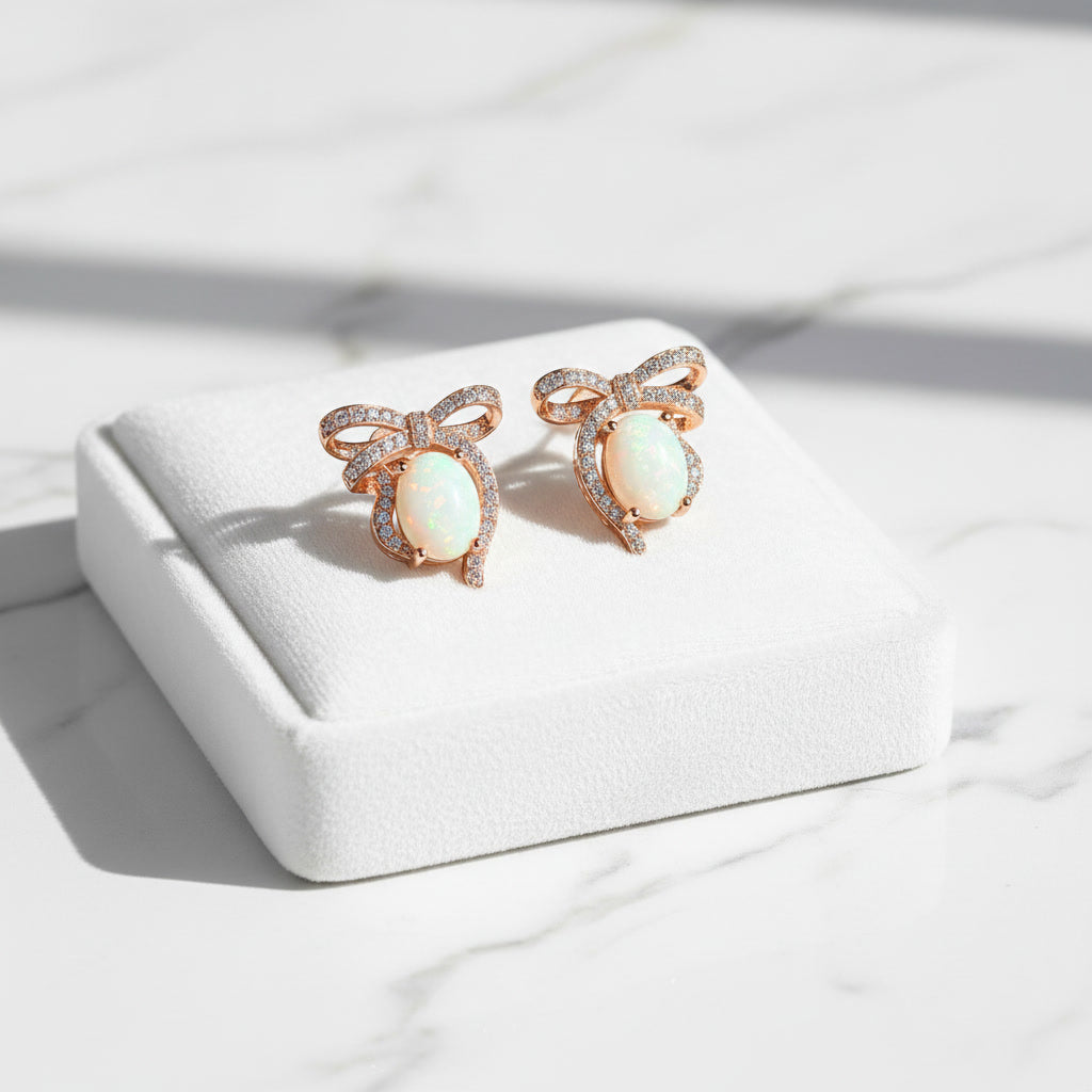 Large Fire Opal Bow Tie Stud Earrings, Natural Fire Opal Stud Earrings 7x9mm