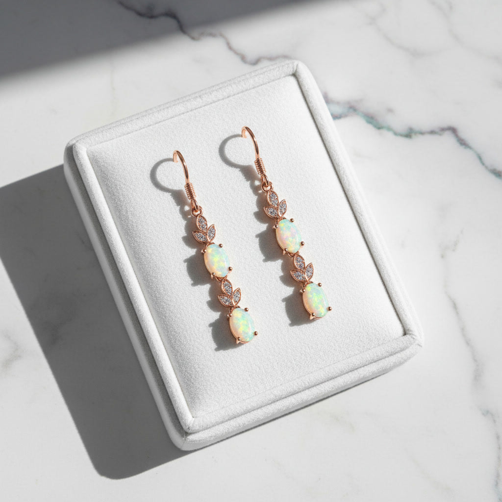 Natural Fire Opal Dangle Earrings, Colorful Fire Opal Earrings 4x6mm Sterling