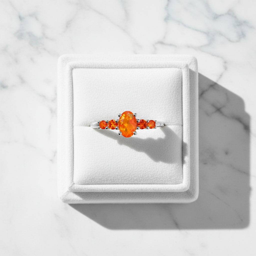 Natural Orange Fire Opal Band Ring 925 Sterling Silver 5x7mm