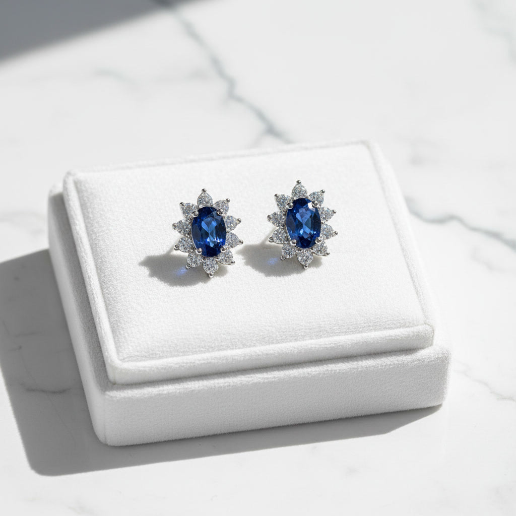 VVS Bright Blue Sapphire Stud Earrings, 3x5mm Natural Mined Sapphire Earrings