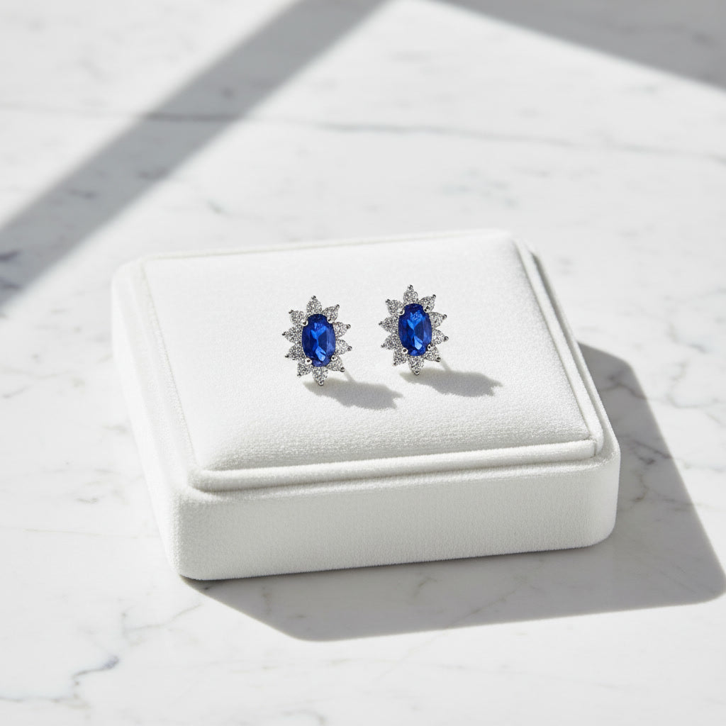 VVS Bright Blue Sapphire Stud Earrings, 3x5mm Natural Mined Sapphire Earrings