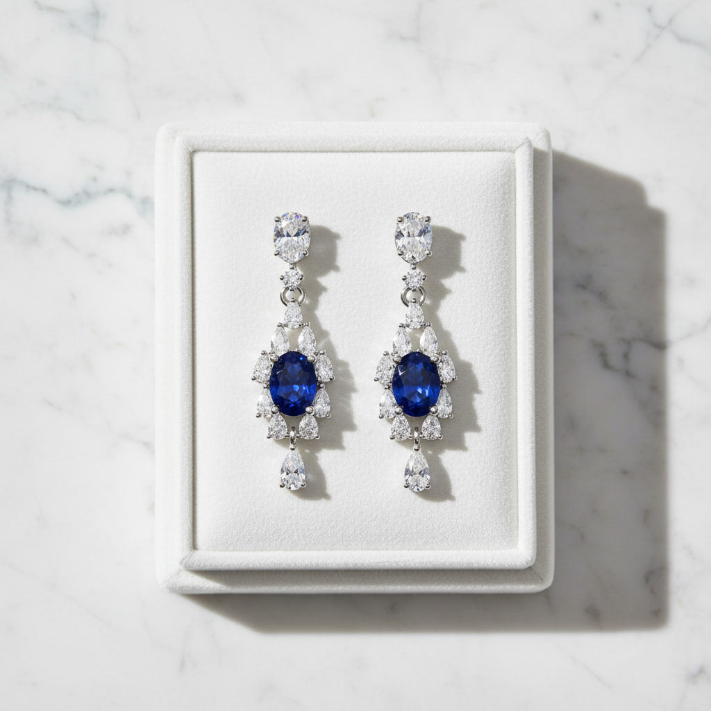Grade AAAA Sapphire Statement Earrings 5x6mm, Natural Bright Blue Sapphire