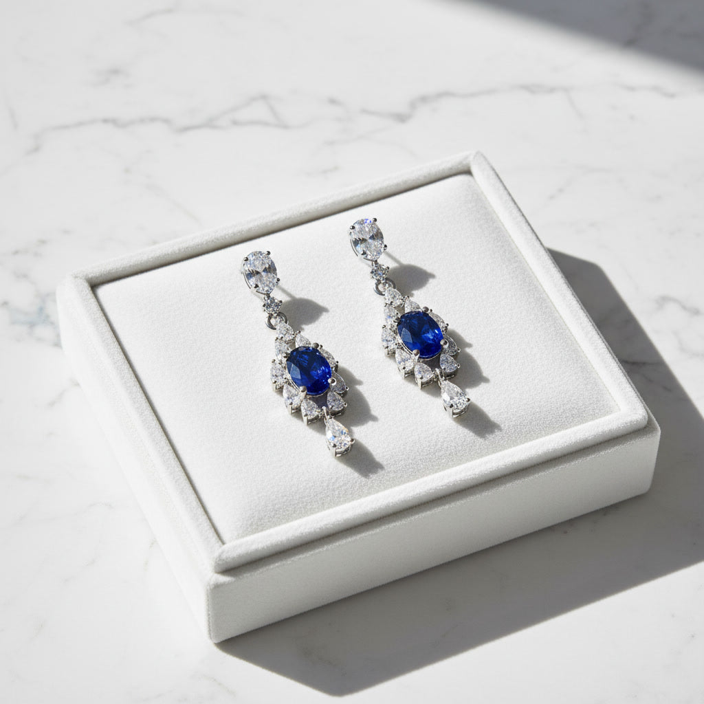 Grade AAAA Sapphire Statement Earrings 5x6mm, Natural Bright Blue Sapphire
