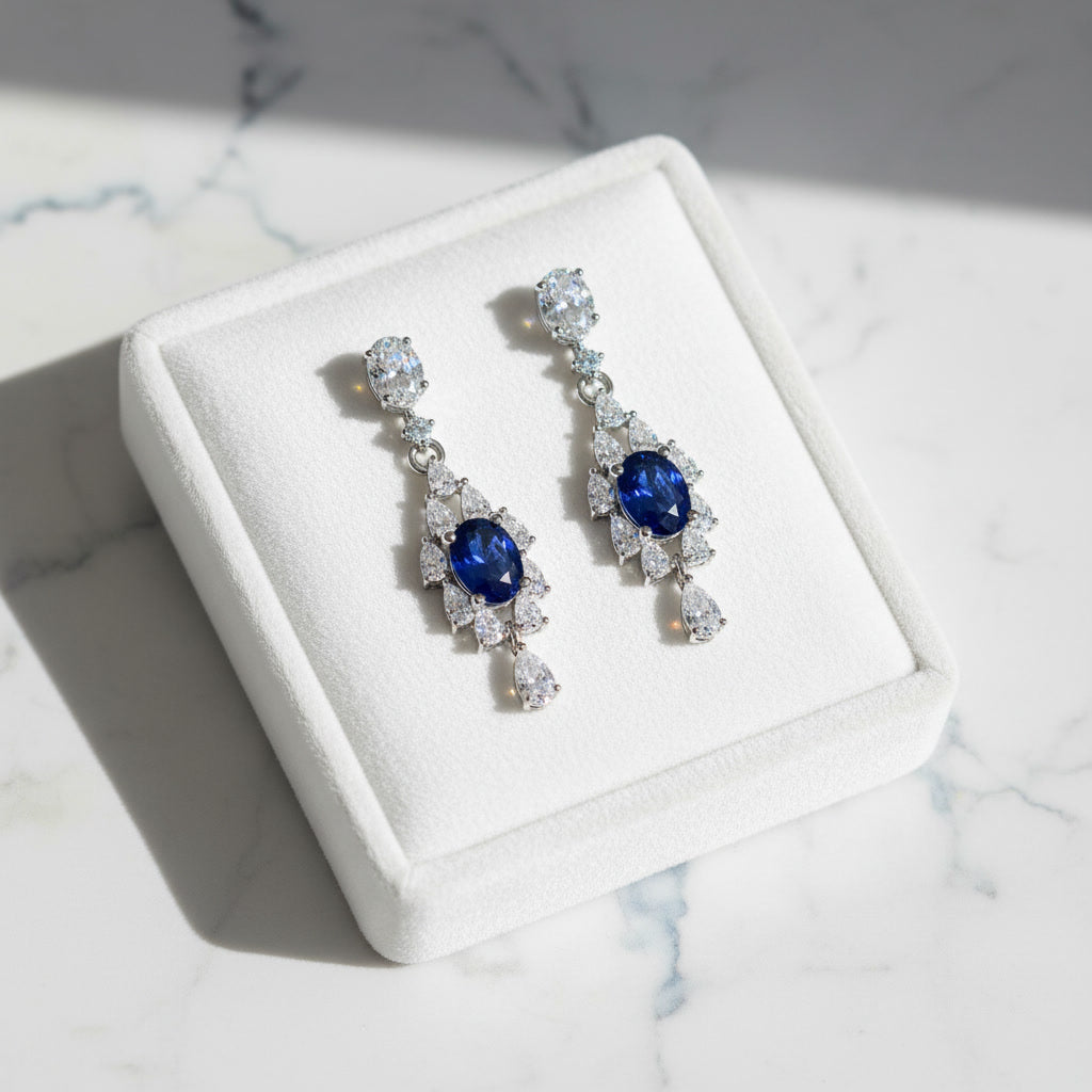 Grade AAAA Sapphire Statement Earrings 5x6mm, Natural Bright Blue Sapphire