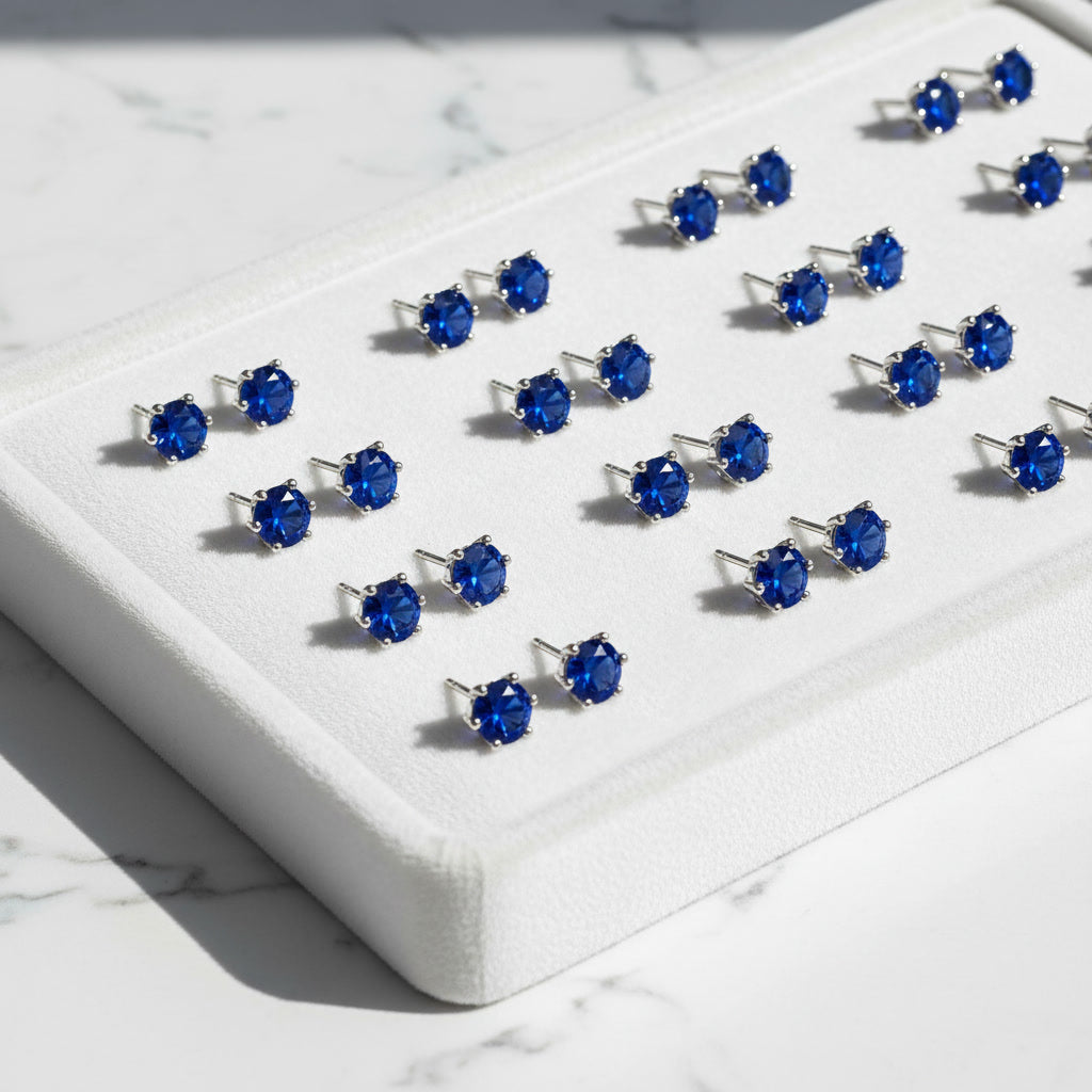 4mm Blue Sapphire Stud Earrings, Men's or Women's Natural Sapphire Stud Earrings
